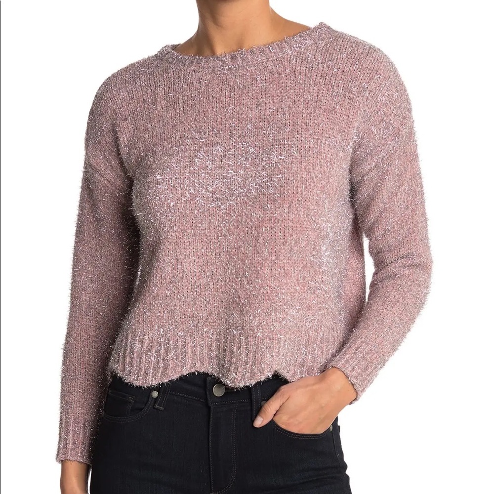 NWT Alice by Design Scallop Lurex Sweater in Pink